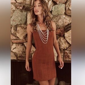 NWT Free People Stellar Sweater Mini Dress in Sudan Brown